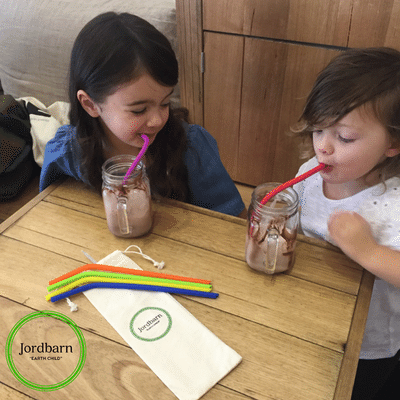 Kids sitting in a cafe drinking from Jordbarn Silicone Straws
